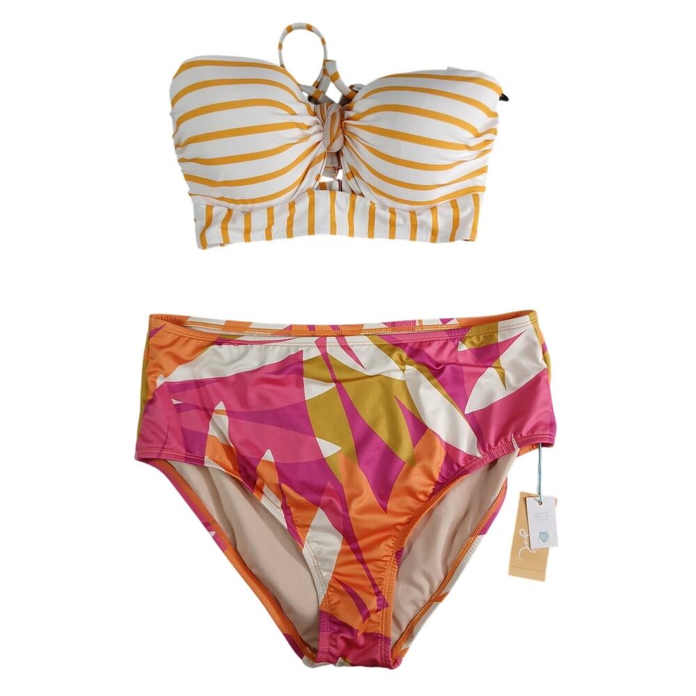 Shade & Shore Two Piece Swimsuit Womens 34DD Large Multicolor Pad Underwire NWT